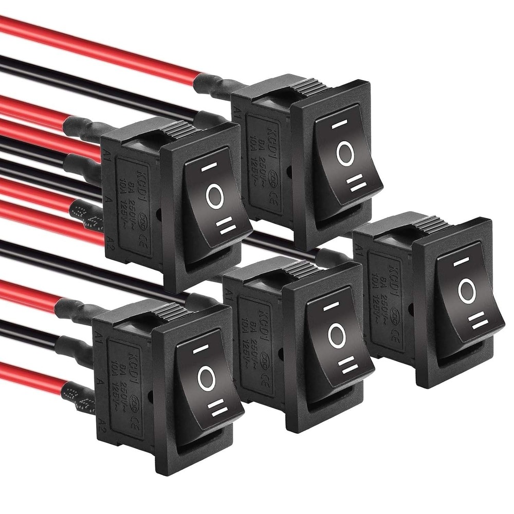 Pack of 5 QTEATAK KCD1-01 Boat Rocker Switch On/Off/On 3-Pin Pre-Wired 10A/125V